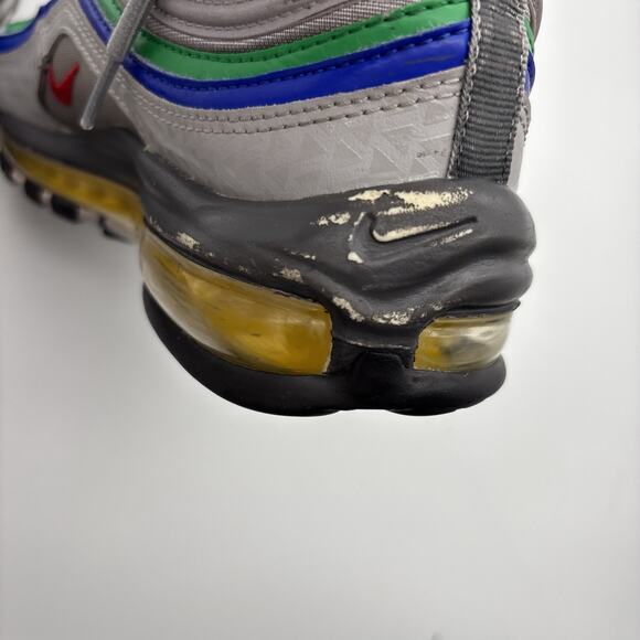 Size 8.5 - Nike Men\'s Air Max 97 QS #C15012 Grey, Blue & Green, paint scuff heel main image 11